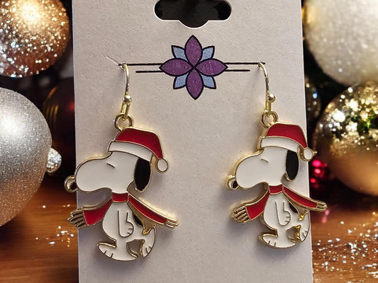 Golden Snoopy Christmas Earrings- 'Tis the Season - Cute gift