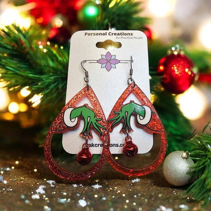 Christmas Grinch Hand Earrings - Great Fun Gift