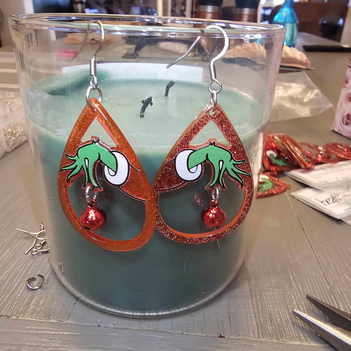 Christmas Grinch Hand Earrings - Great Fun Gift