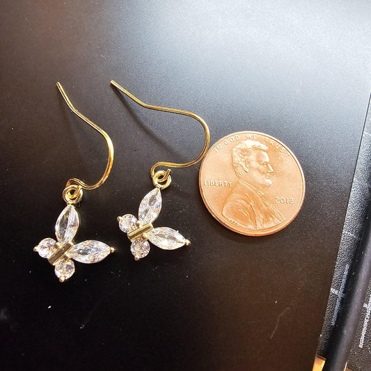 CZ light Gold Butterfly Earrings