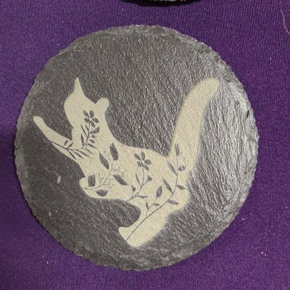 4 Slate Tile Lasered Coasters - Feline Persuasion