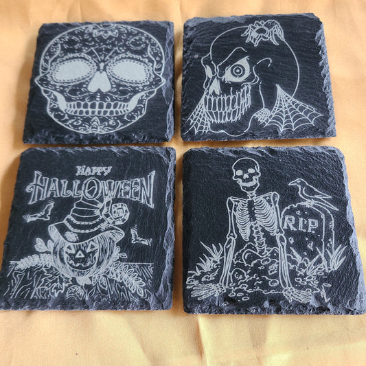 Handmade Halloween Coasters - Skeletons