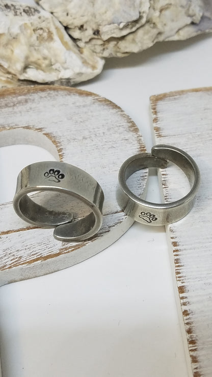 Handmade Adjustable Stamped Paw Ring Pewter Great Gift For Her Made in USA