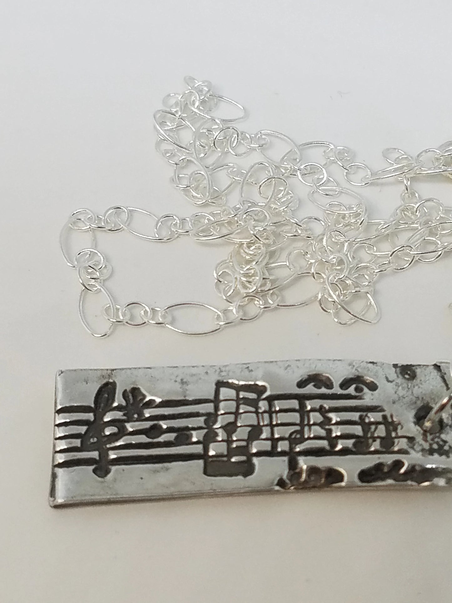 Handmade Pure Silver Sheet Music Pendant Necklace