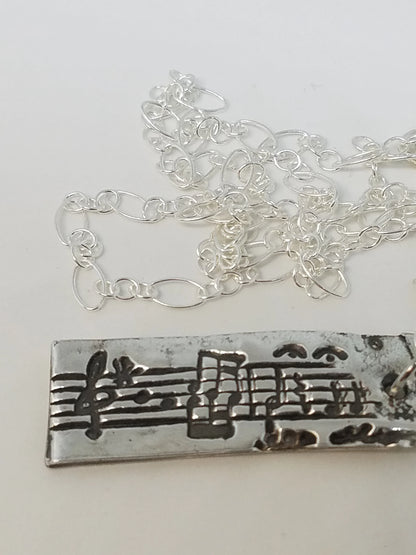 Handmade Pure Silver Sheet Music Pendant Necklace