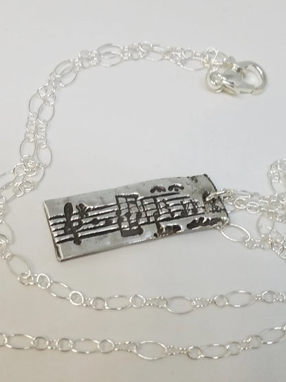 Handmade Pure Silver Sheet Music Pendant Necklace