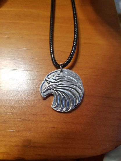 Handmade Fine Silver Eagle Necklace Carved