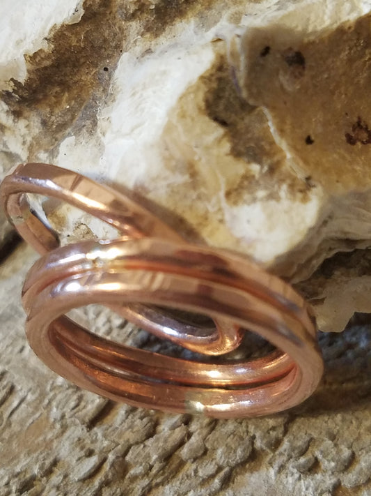 Handmade Copper Triplets Ring Set Stackable - Size 6.25 Made in USA