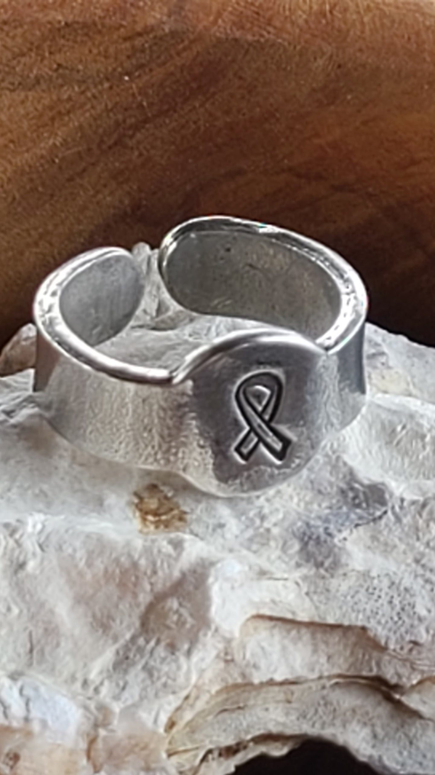 Handmade Breast Cancer Awareness Rings Adjustable Light Weight Pewter Made is USA