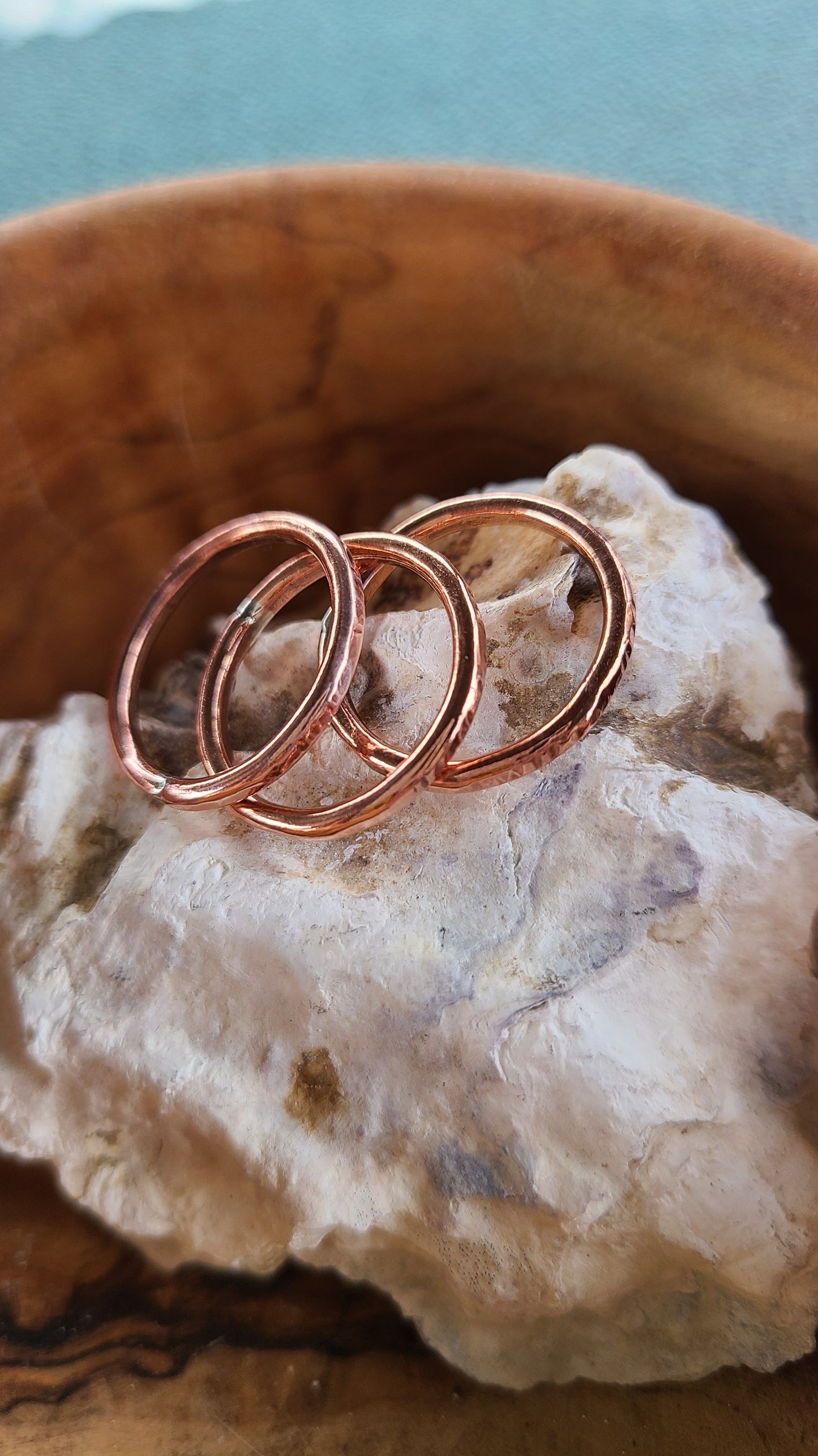 Handmade Copper Triplets Ring Set Stackable - Size 6.25 Made in USA