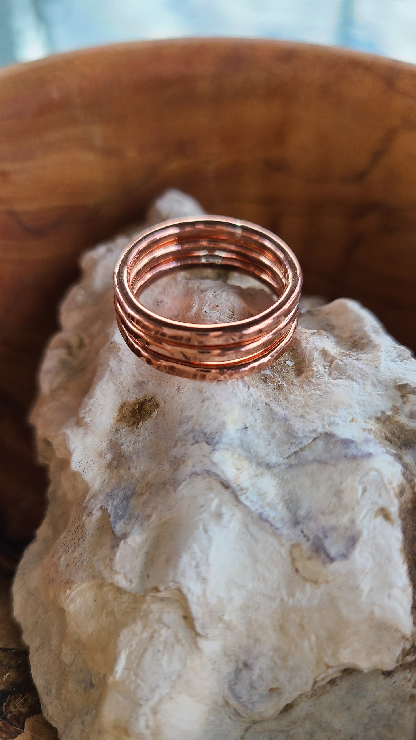 Handmade Copper Triplets Ring Set Stackable - Size 6.25 Made in USA