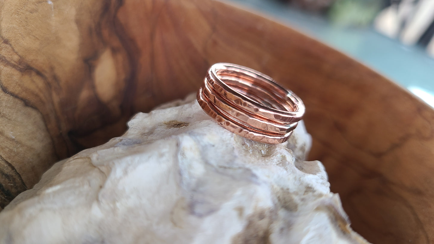 Handmade Copper Triplets Ring Set Stackable - Size 6.25 Made in USA