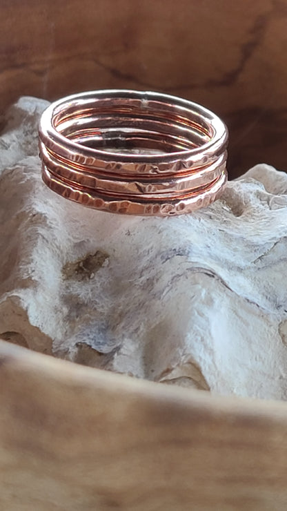 Handmade Copper Triplets Ring Set Stackable - Size 6.25 Made in USA