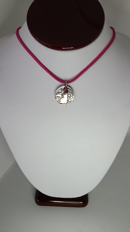 Handmade Pure Silver Pink Feline Cat Pendant Great Gift Made in USA