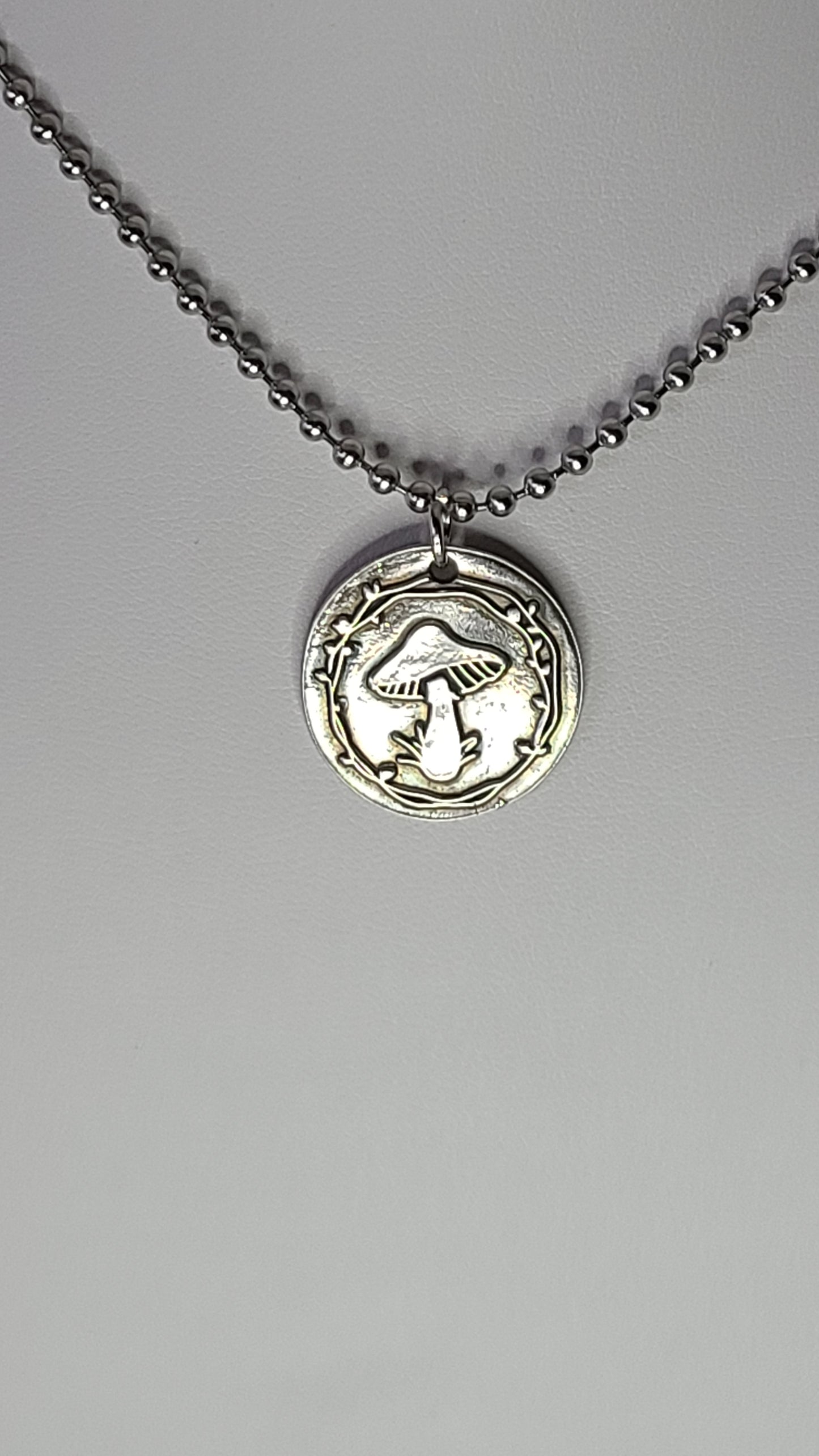 Handmade Mushroom Stamped Pure Silver Pendant Necklace - The Perfect Gift for Any Nature Enthusiast