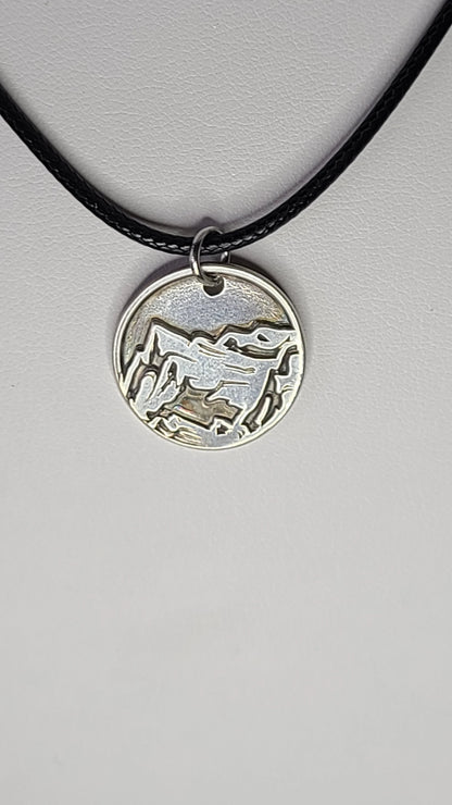 Handmade Mountain Scene Stamped Pendant Great Gift Made in USA