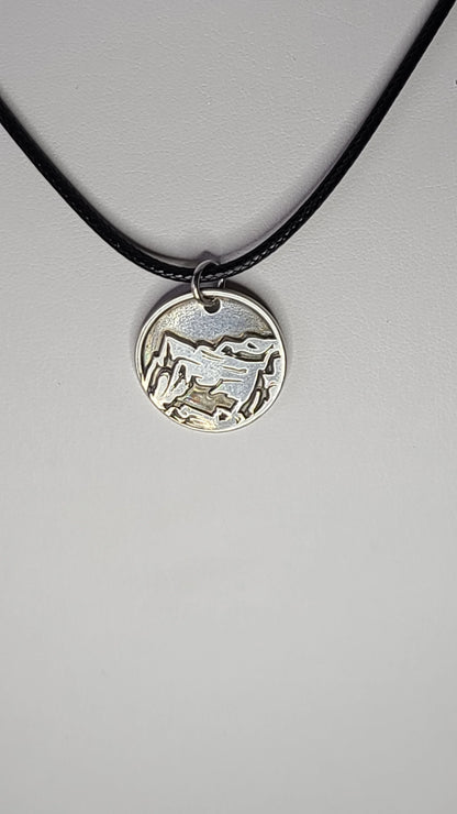 Handmade Mountain Scene Stamped Pendant Great Gift Made in USA