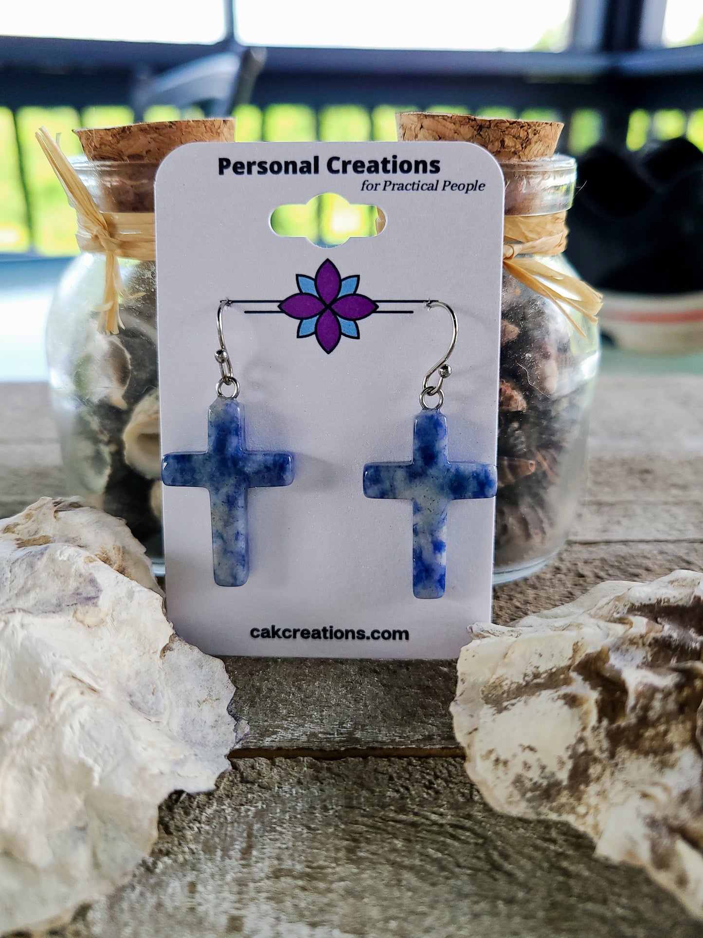 Handmade Stone Cross Earrings