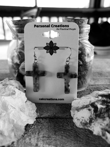 Handmade Stone Cross Earrings