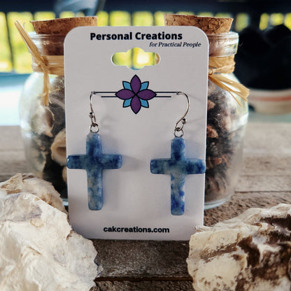 Handmade Stone Cross Earrings