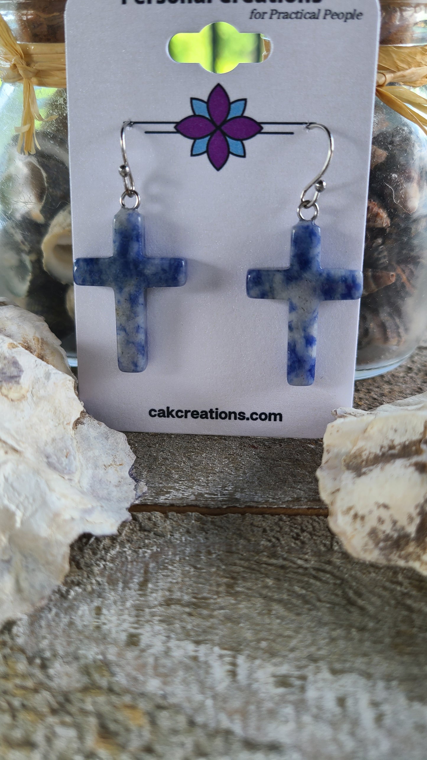 Handmade Stone Cross Earrings