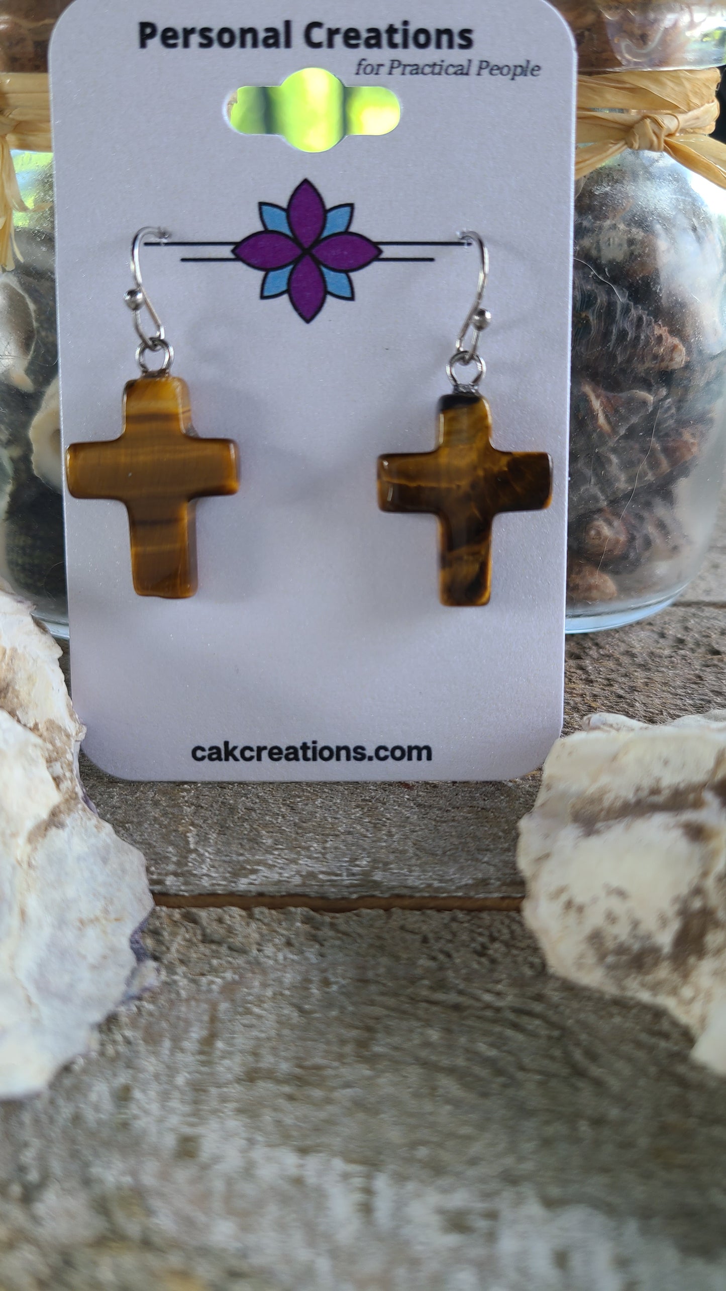 Handmade Stone Cross Earrings