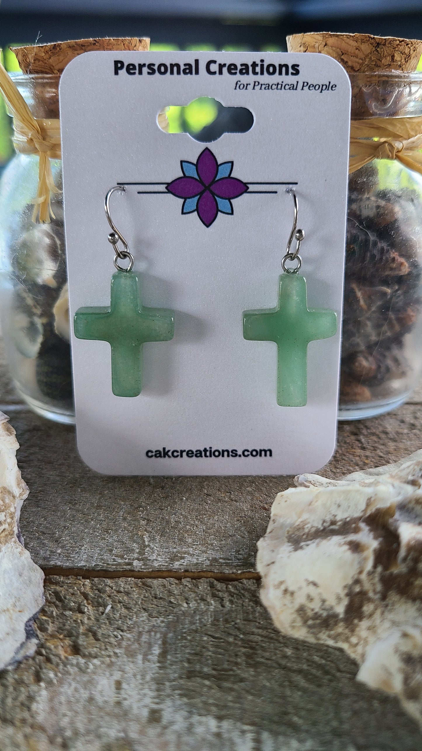 Handmade Stone Cross Earrings