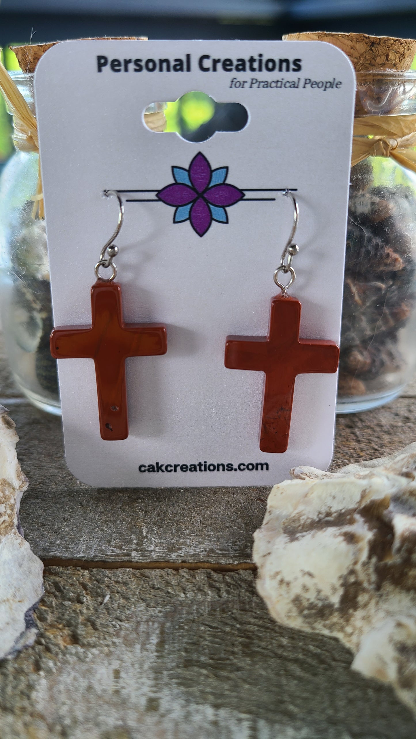 Handmade Stone Cross Earrings