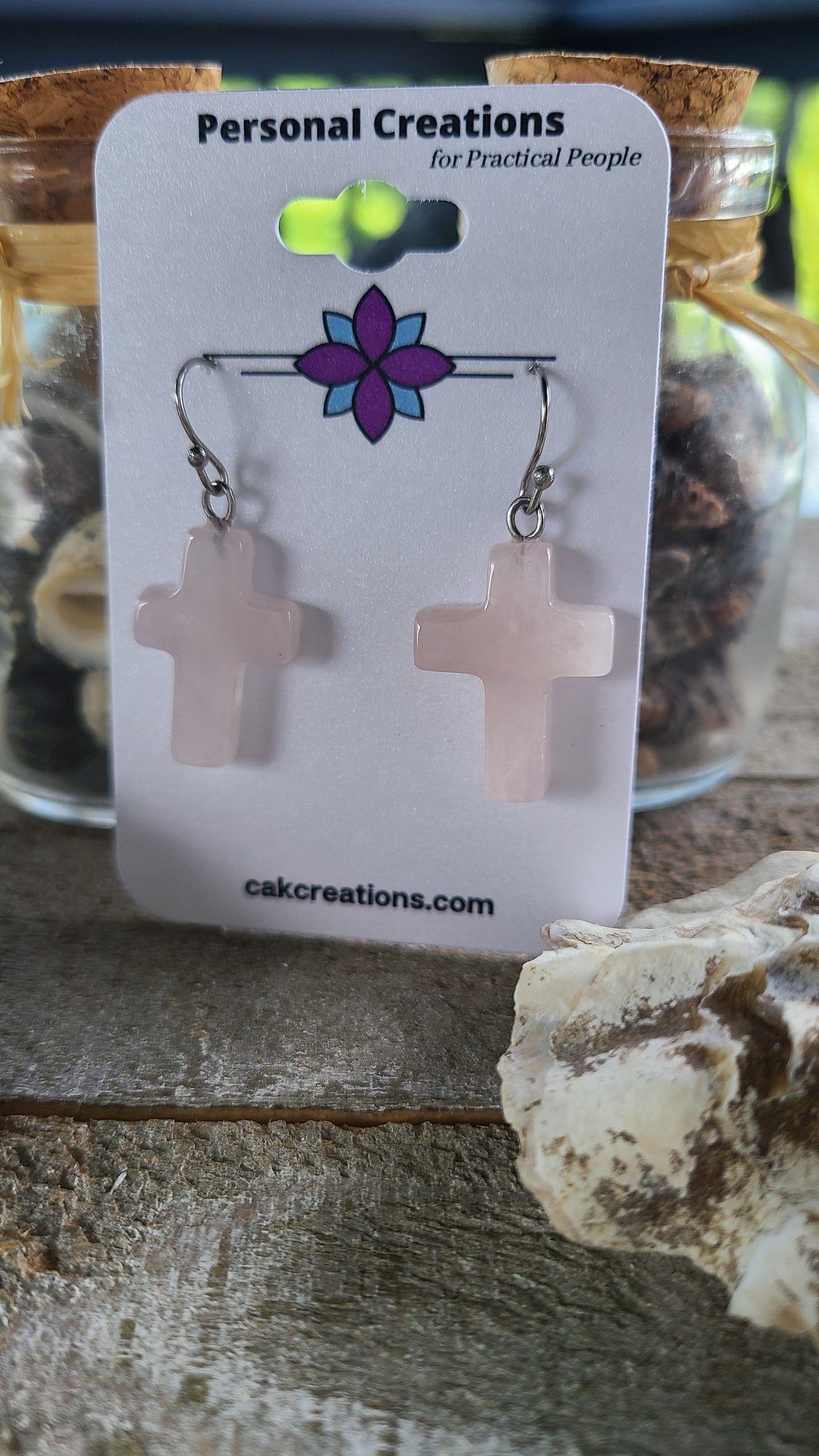 Handmade Stone Cross Earrings