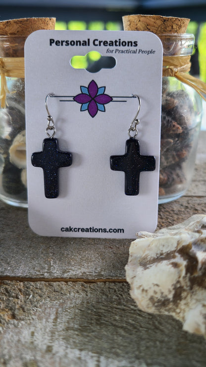 Handmade Stone Cross Earrings