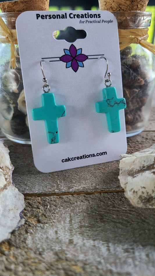 Handmade Stone Cross Earrings