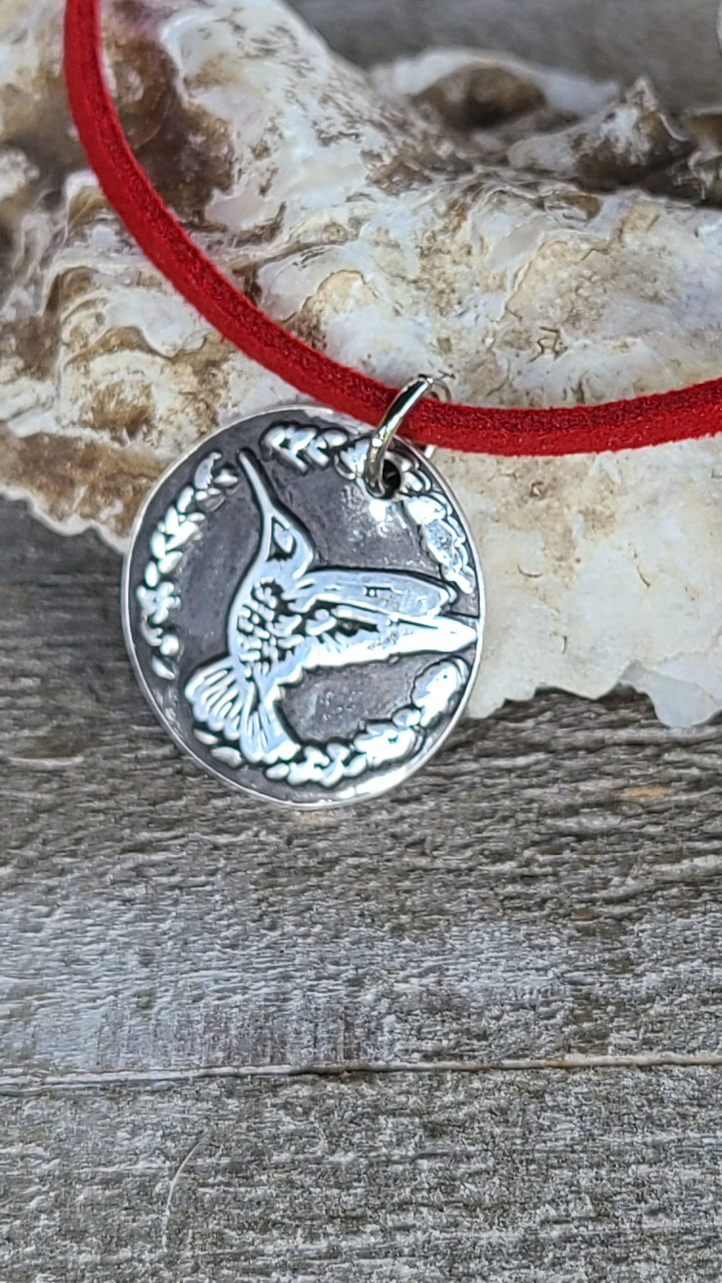 Handmade Pure Silver Stamped Hummingbird 2 Pendant Necklace Great Gift Made in USA