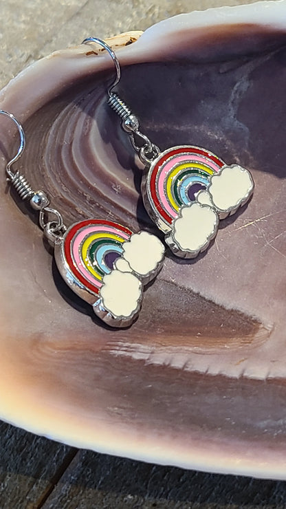 Handmade Rainbow Enameled Charm Earrings