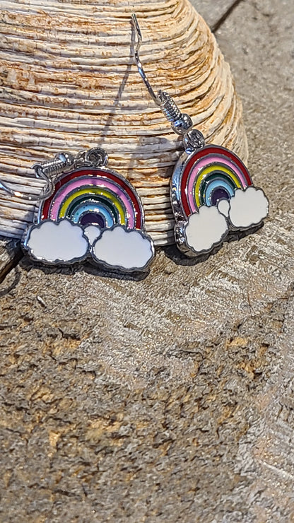 Handmade Rainbow Enameled Charm Earrings