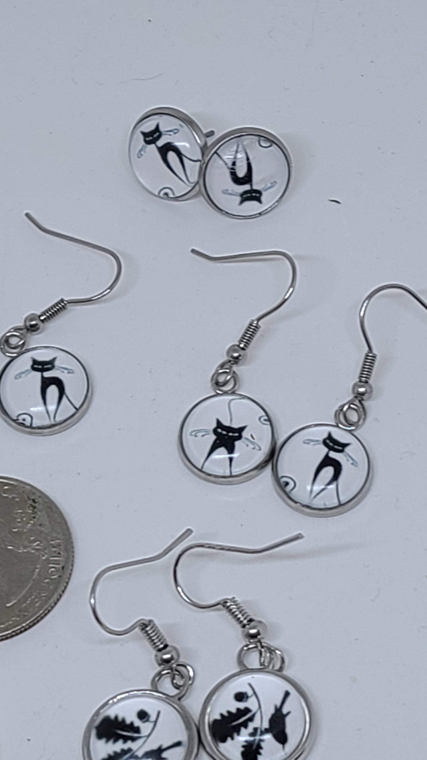 Handmade Whimsical Cats and Birds Earrings