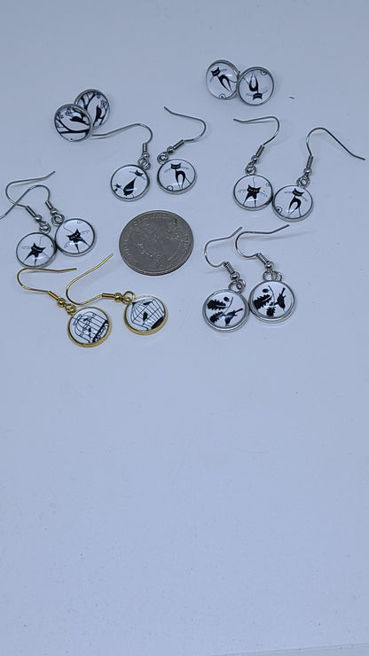 Handmade Whimsical Cats and Birds Earrings