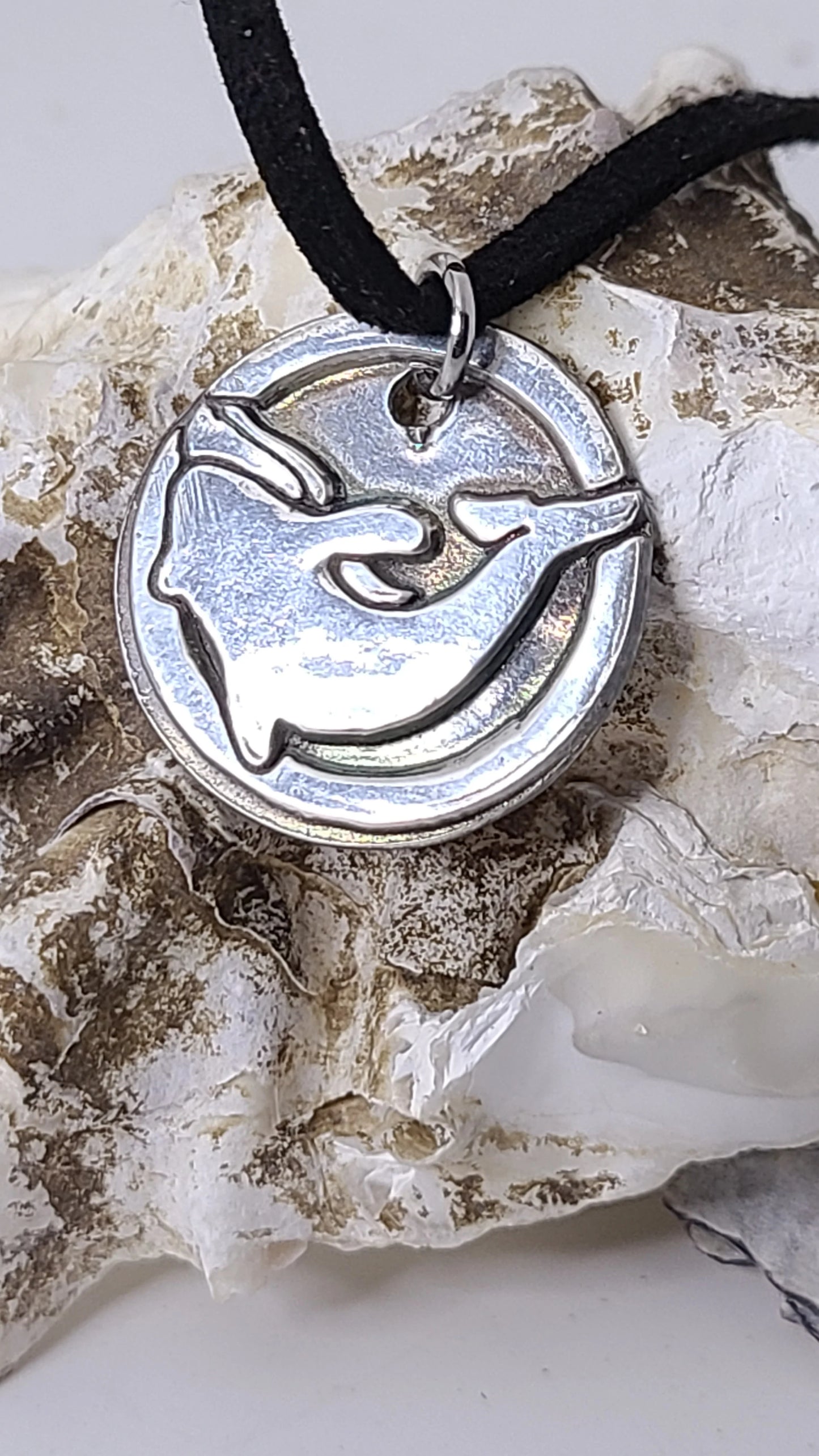 Handmade Sterling Silver Medallion Necklace Dolphin 2 Great Gift Made in USA