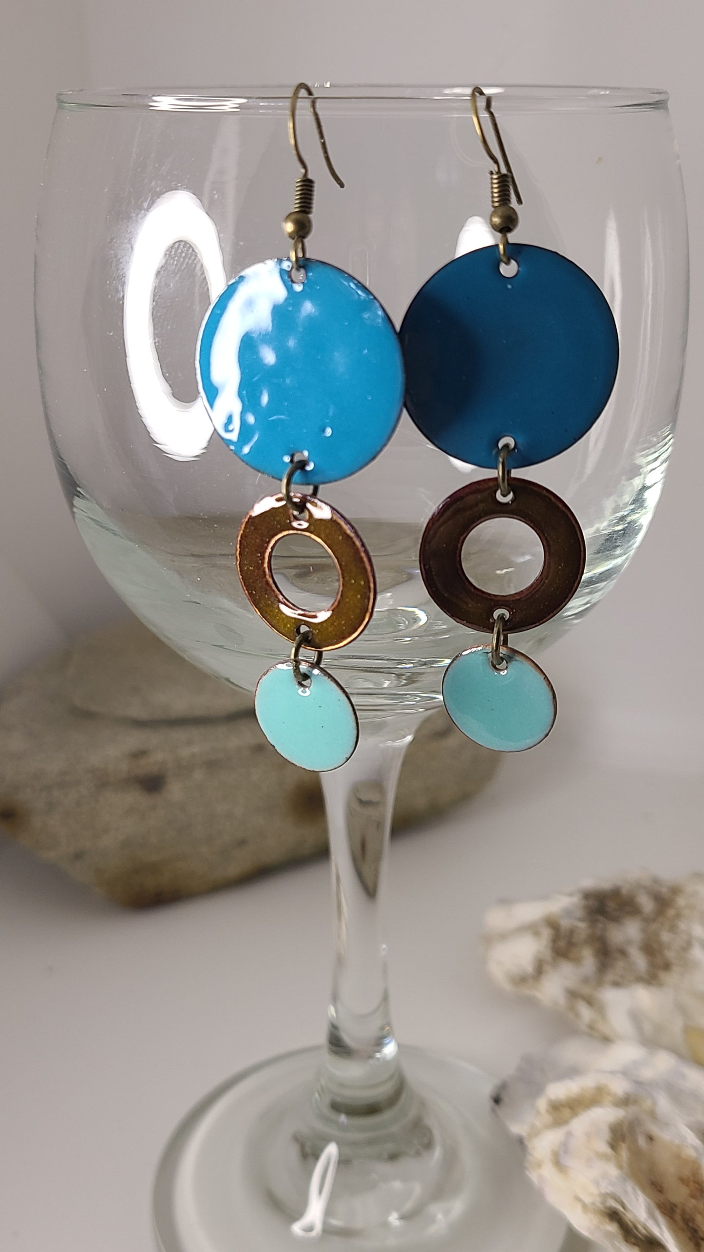 Handmade Enameled Copper Multi Dangle Earrings Great Gift for Her Made in USA