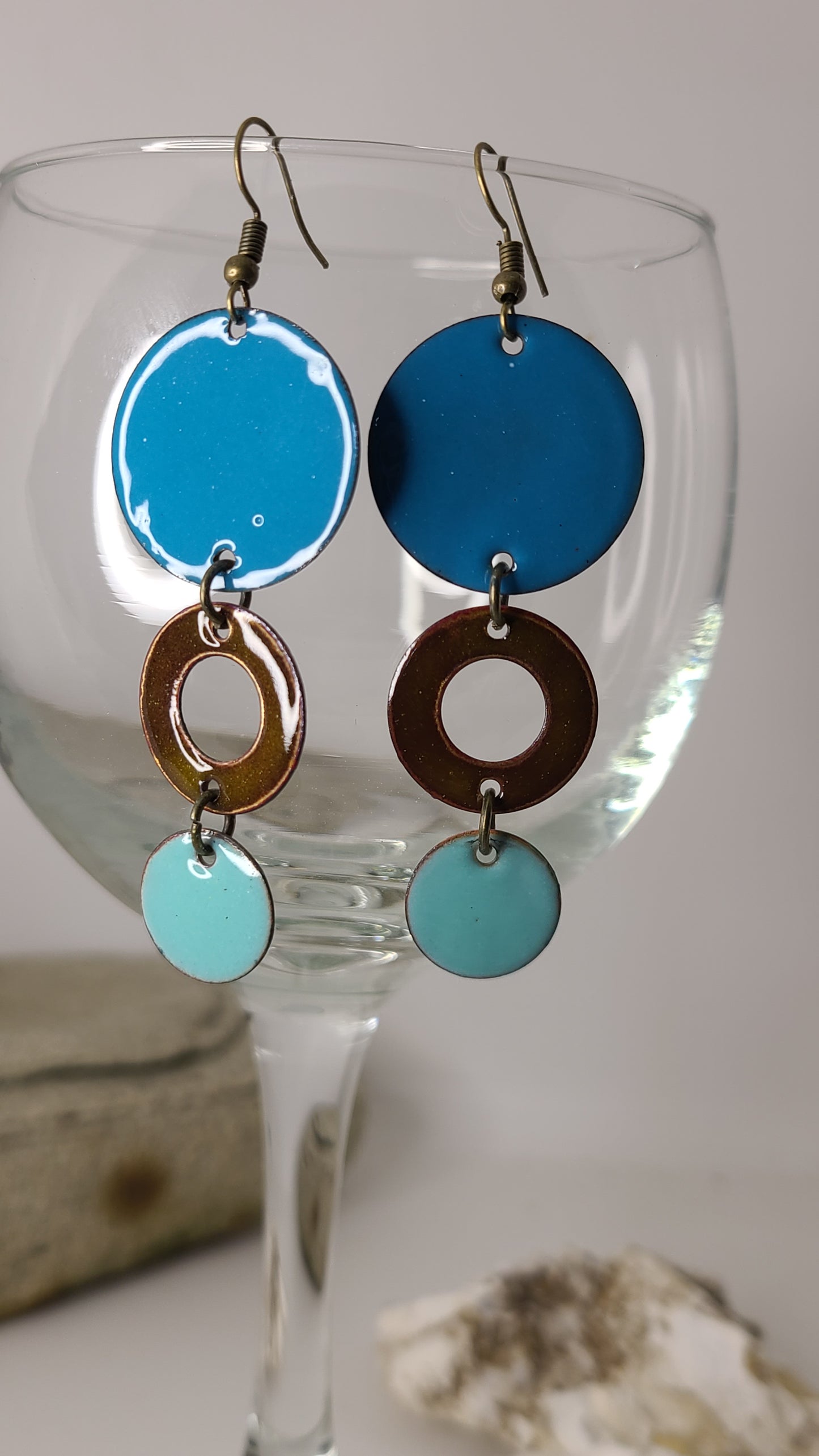 Handmade Enameled Copper Multi Dangle Earrings Great Gift for Her Made in USA