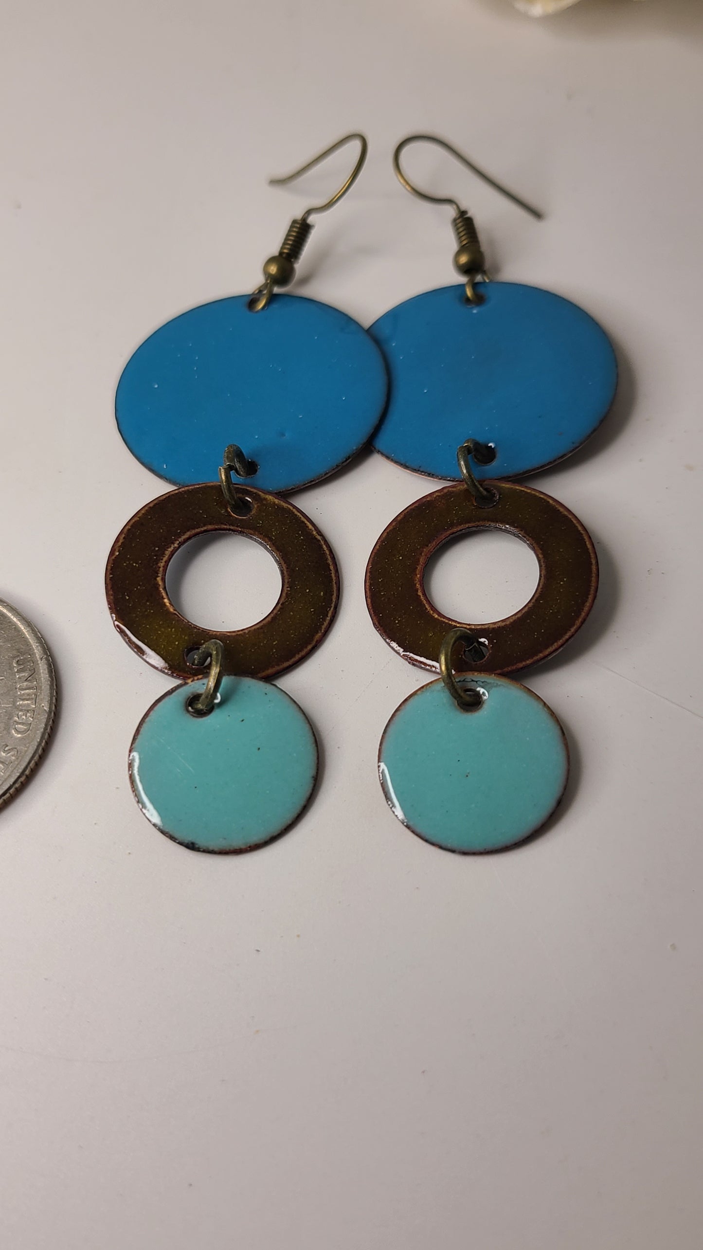 Handmade Enameled Copper Multi Dangle Earrings Great Gift for Her Made in USA