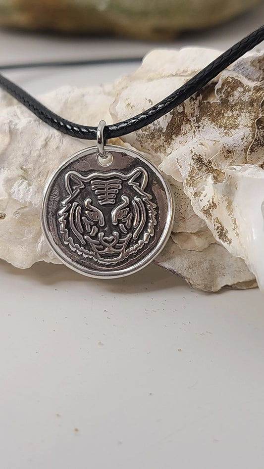 Handmade Pure Silver Tiger Pendant Necklace Great Gift Made in USA