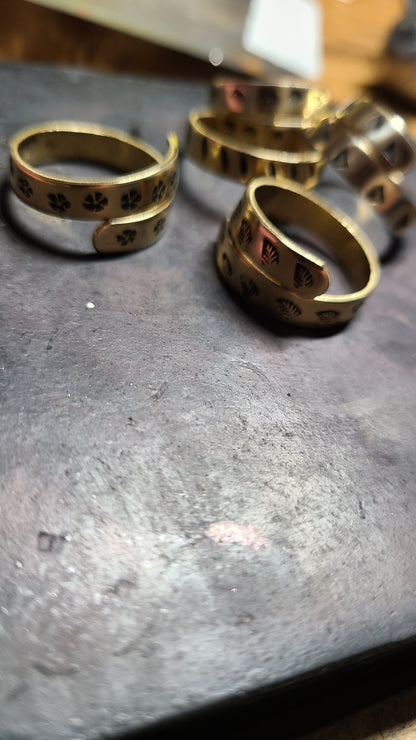 Handmade Adjustable Wraparound Stamped Rings Great Gift