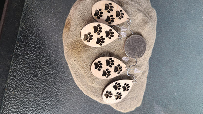 Handmade Balsa Wood Puppy Paw Earrings Great Gift, Made in USA