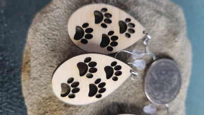 Handmade Balsa Wood Puppy Paw Earrings Great Gift, Made in USA