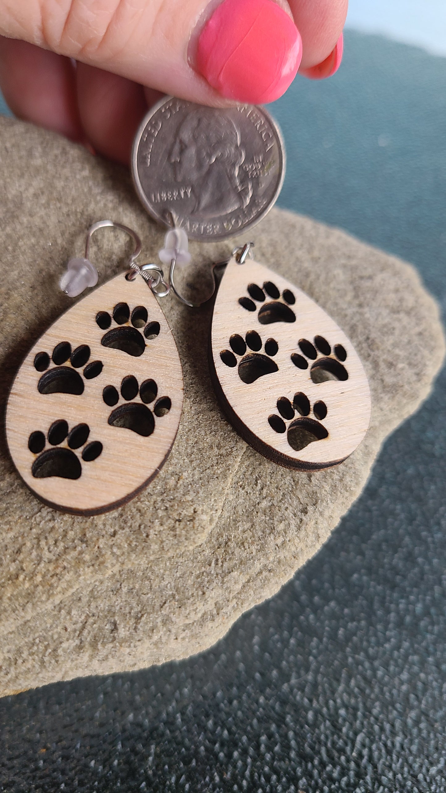 Handmade Balsa Wood Puppy Paw Earrings Great Gift, Made in USA