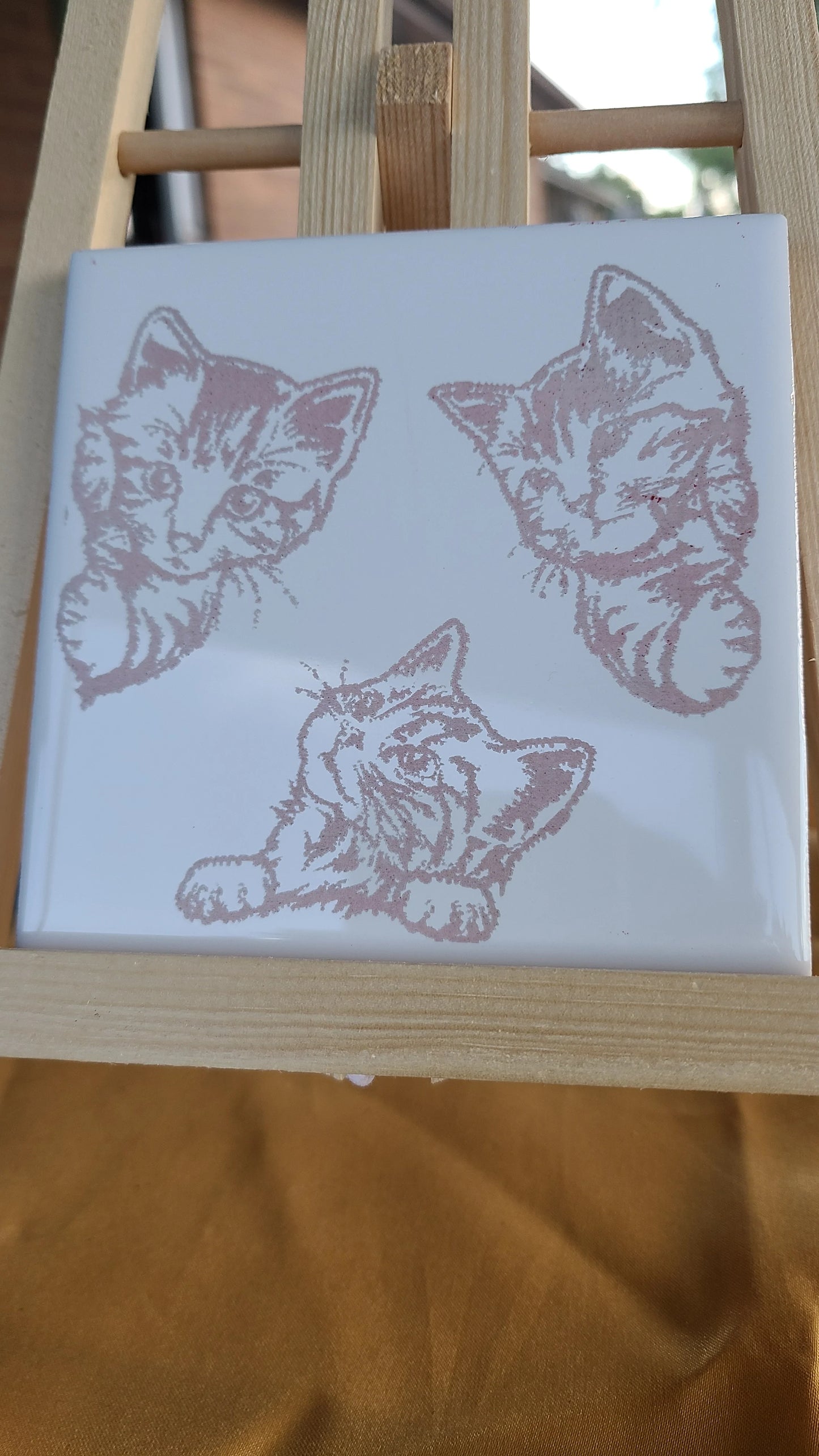 Tile Lasered Coasters - Curious Kittens