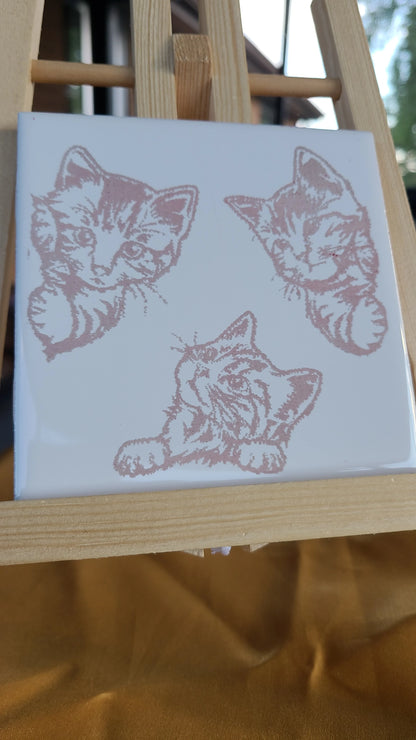 Tile Lasered Coasters - Curious Kittens