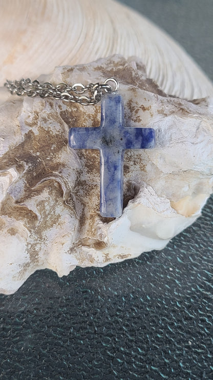 Handmade Stone Cross Necklace - Great Gift