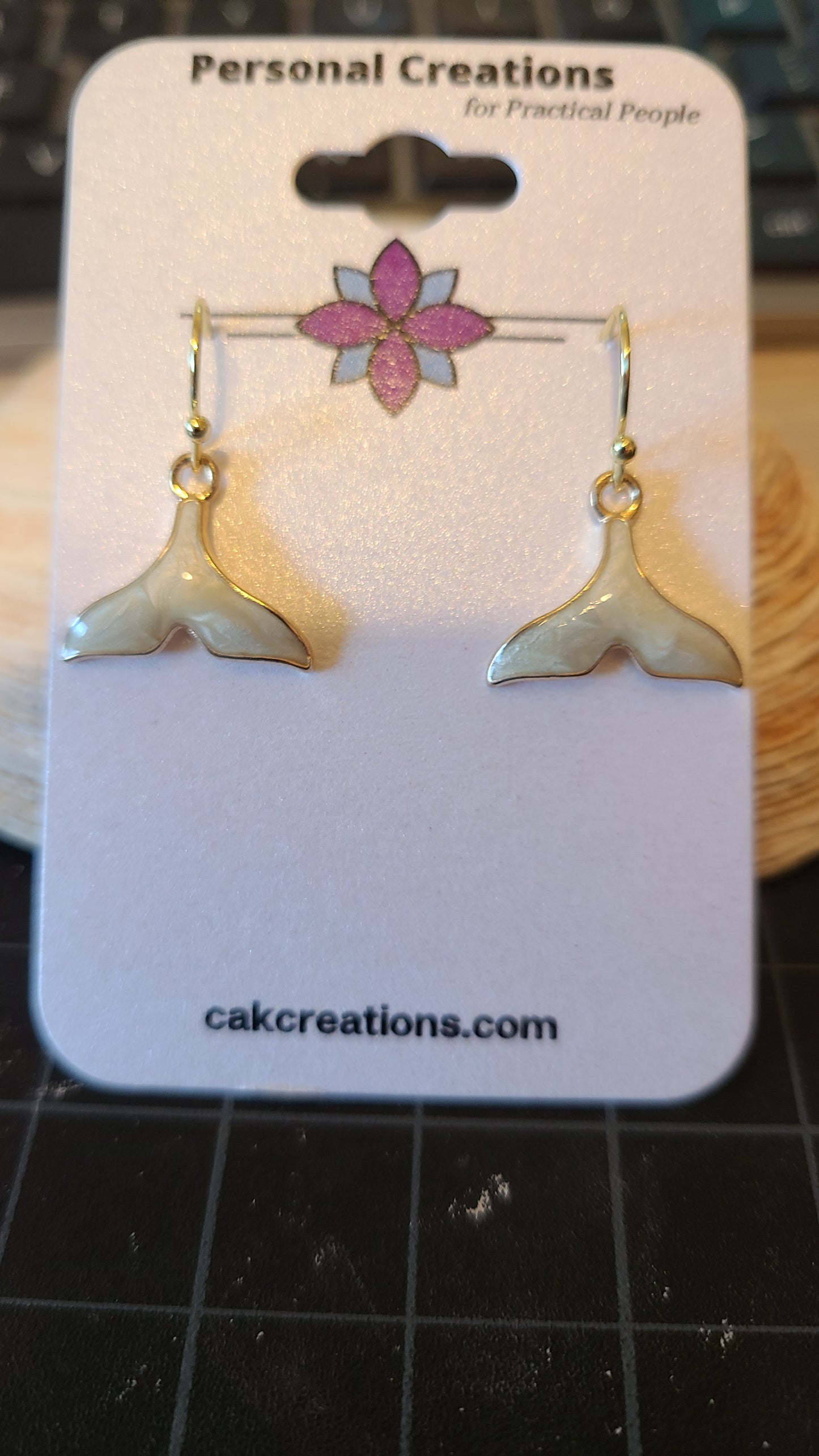 Handmade Whale Tail Pearl Enamel Earrings