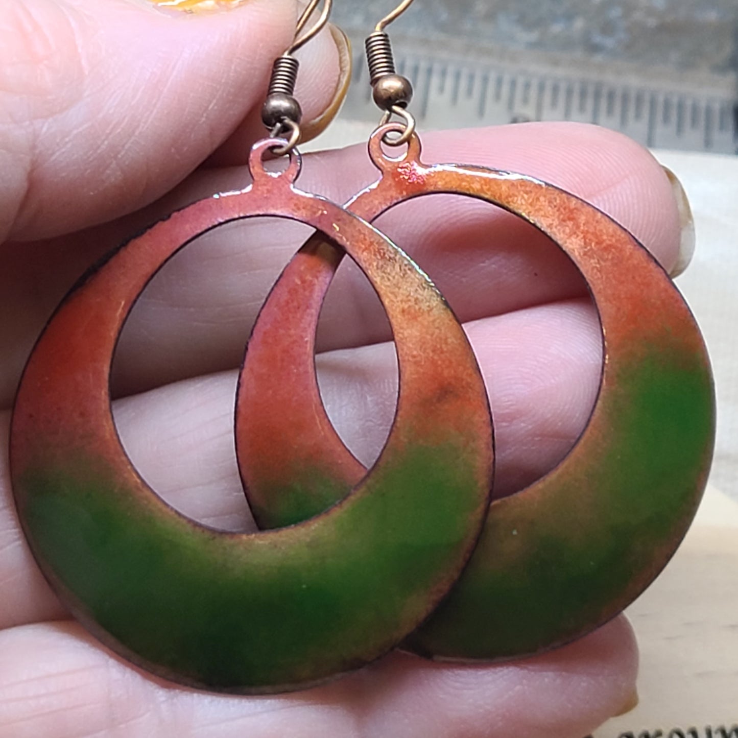 Handmade Enameled Copper Earrings